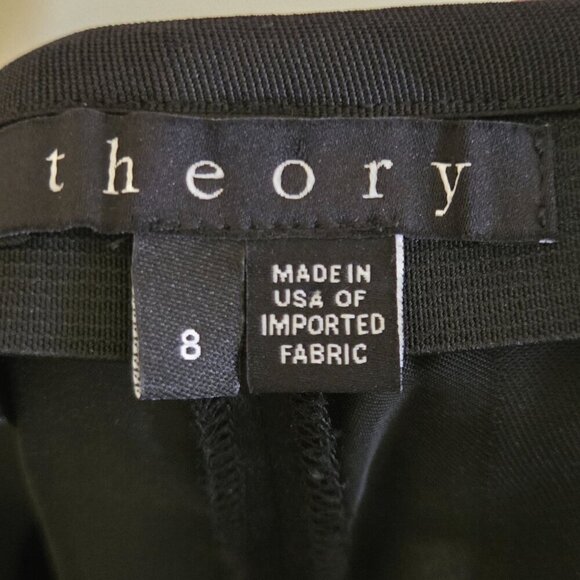 Theory Black On Black Satin Striped Pull On Wide Leg Dress Pants Size 8 - Picture 4 of 5